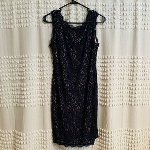 Navy + Nude Lace Cocktail Dress